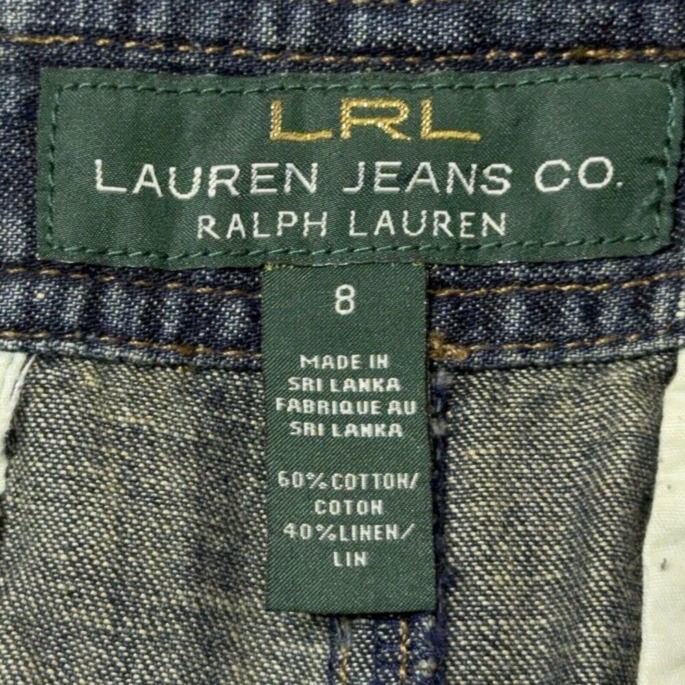 Lauren Jeans Co Denim Dark Wash Skirt Cotton Linen Sz 8 Pockets Adjustable Sand - Picture 15 of 16
